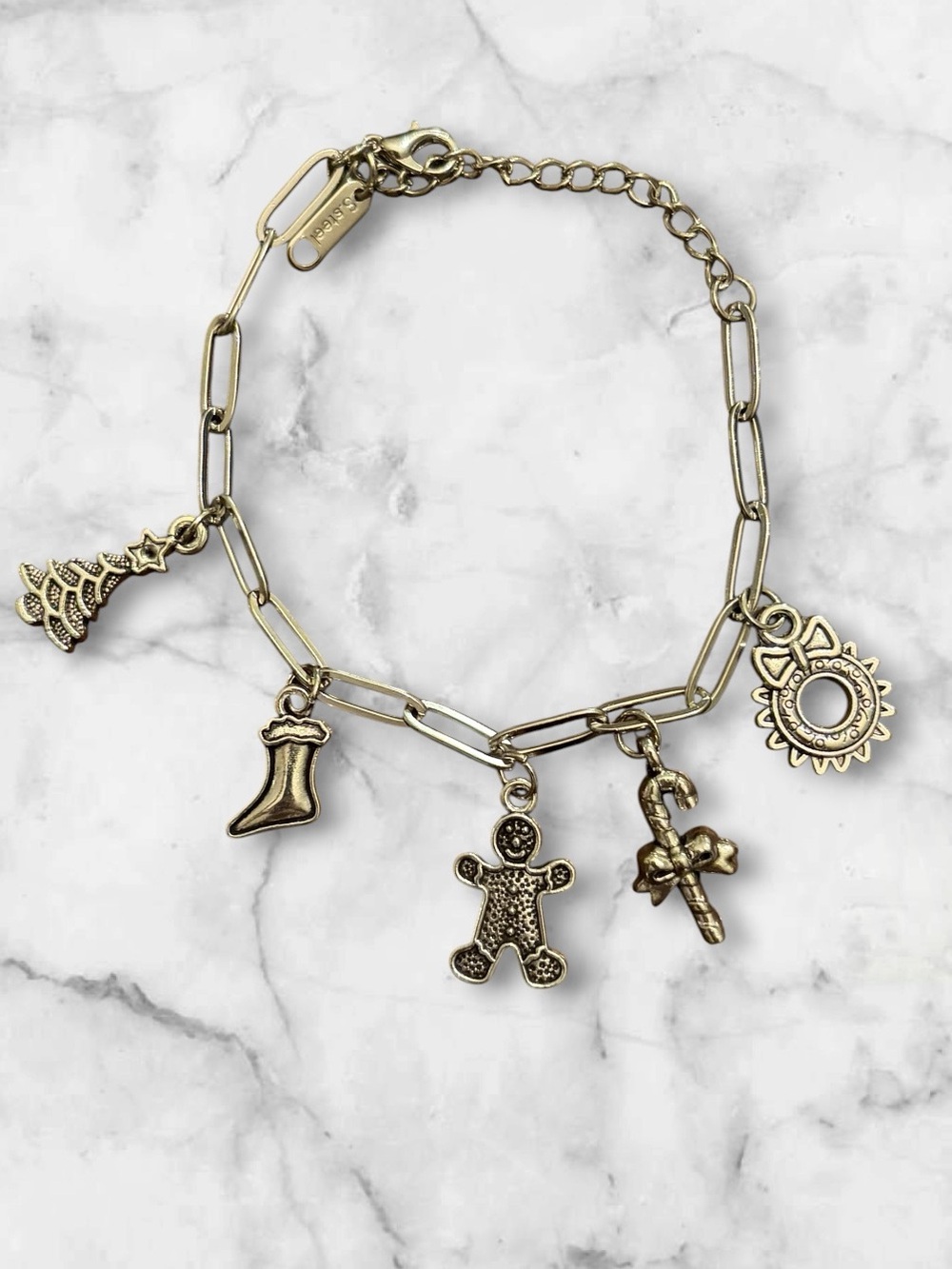 Silver Charm Link Bracelet with Festive Charms